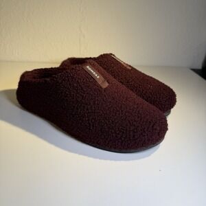 Bombas Sunday Slipper Sherpa Fleece Slides in Burgundy Cherry Chocolate, Sz 9W
